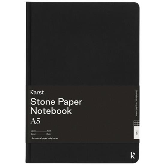 Anteckningsbok Karst® Hard A5 kvadratisk av stenpapper med tryck Svart