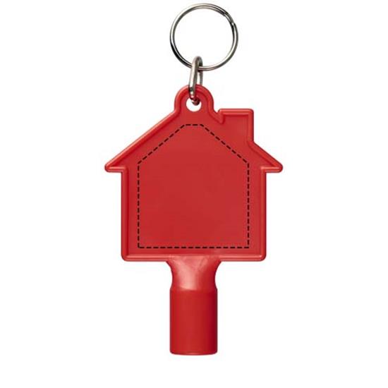 Mätarskåpsnyckel Maximilian husformad med nyckelring med tryck Röd