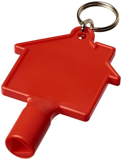 Mätarskåpsnyckel Maximilian husformad med nyckelring med tryck Röd