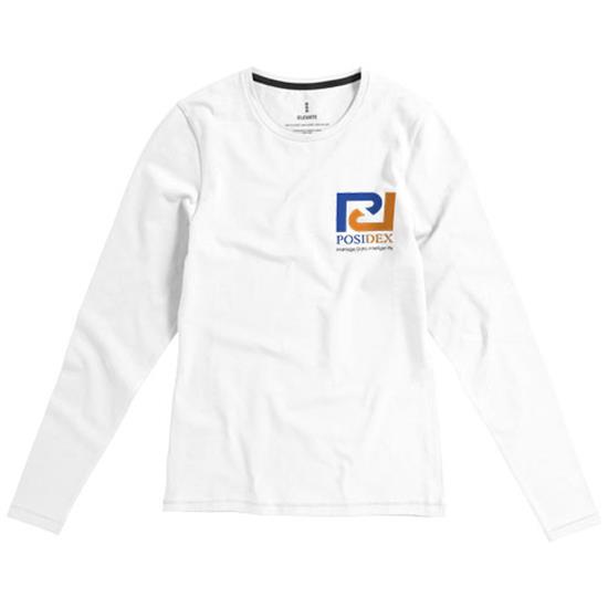 Långärmad T-shirt Ponoka GOTS ekologisk Dam med tryck Vit
