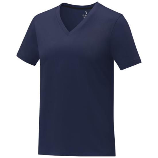 T-Shirt Somoto V-Neck Dam med tryck Marinblå