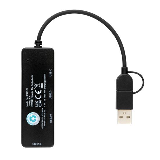 USB-hub Duo i RSC återvunnen plast med tryck Svart