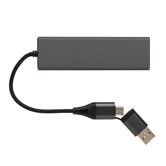 USB-hub Terra 3 USB portar med tryck Grå