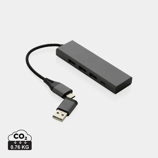 USB-hub Terra 3 USB portar med tryck Grå