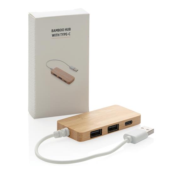 USB-hubb Bambu med Type-C med tryck Brun