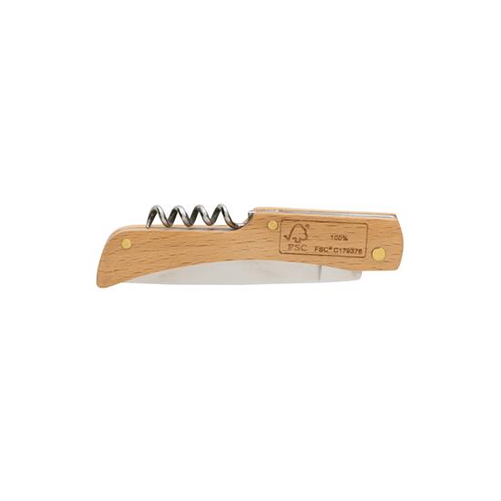 Fickkniv med flasköppnare i FSC® trä med tryck Brun