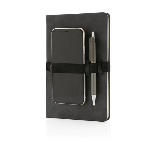 Anteckningsbok Hardcover A5 med mobil och-pennhållare med tryck Grå